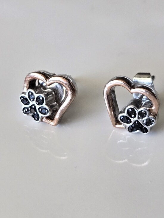 Kay Jewelers Jewelry - Heart & Paw Stud Earrings -10k Rose Gold and 925 Silver
